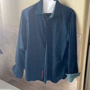 Fun blue Robert Graham dress shirt. Great cuffs and cool design